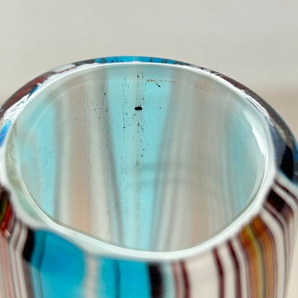 Murano Art Glass Vase Multicolor Bulbous Psychedelic Fluid Feather Striped Decor - Picture 6 of 16